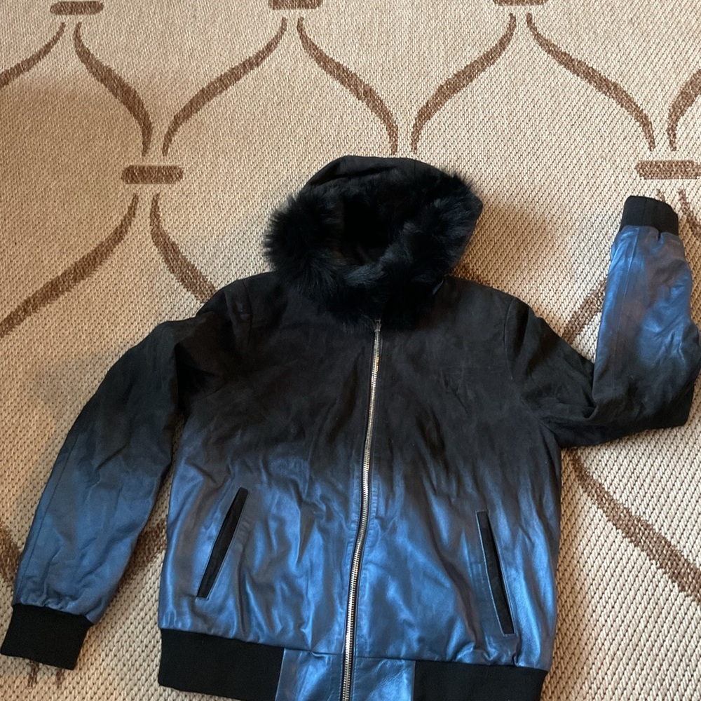 Black Leather and Fur Jacket by Pera